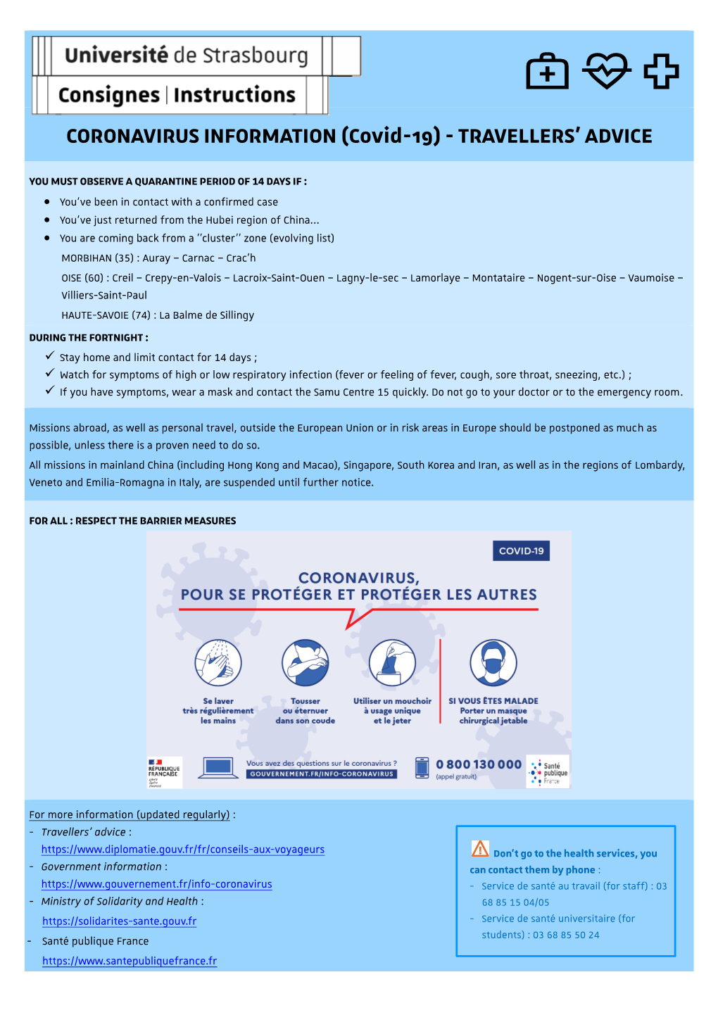 CORONAVIRUS INFORMATION (Covid-19) - TRAVELLERS' ADVICE