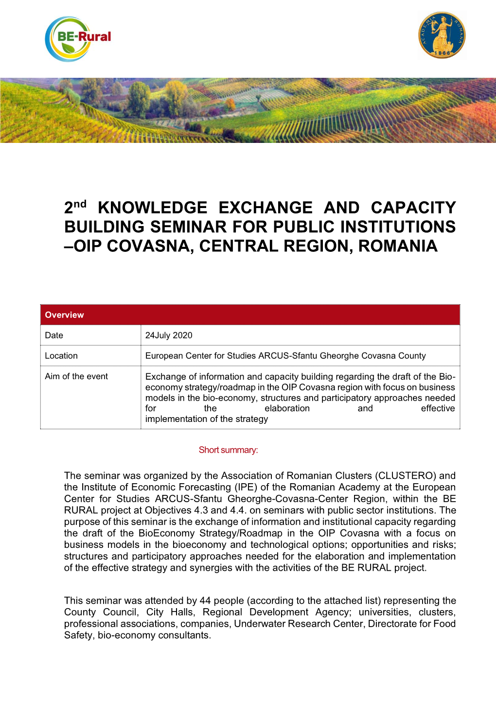 2Nd KNOWLEDGE EXCHANGE and CAPACITY BUILDING SEMINAR for PUBLIC INSTITUTIONS –OIP COVASNA, CENTRAL REGION, ROMANIA