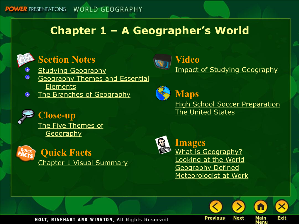 Chapter 1 – a Geographer's World