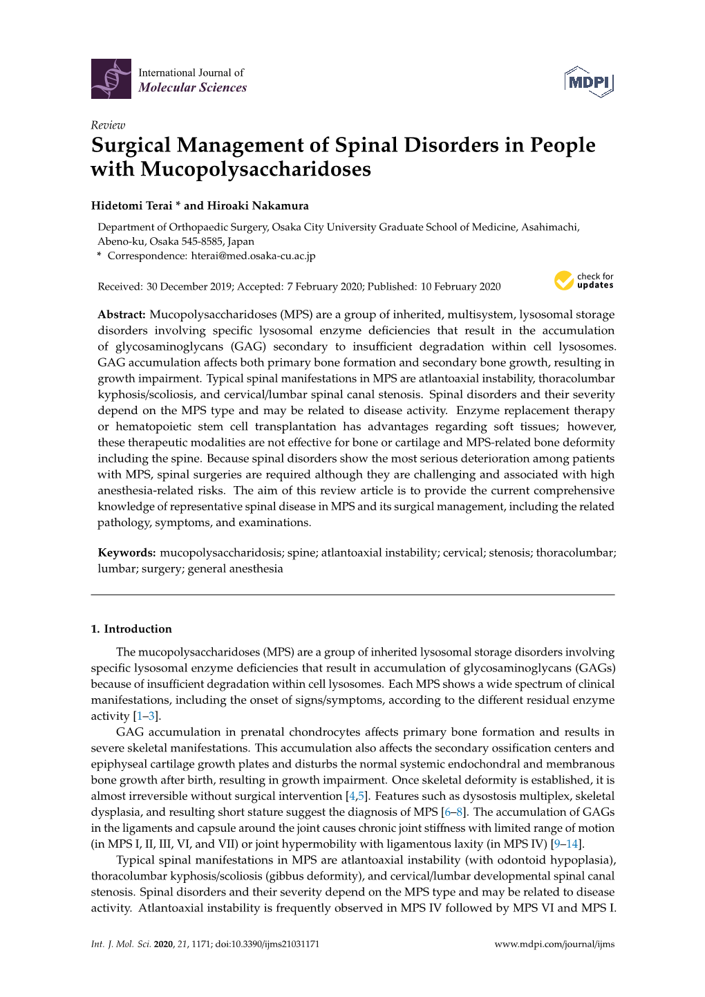 Surgical Management of Spinal Disorders in People with Mucopolysaccharidoses