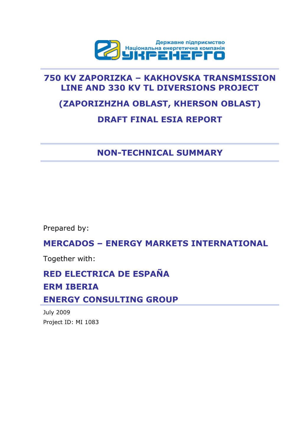 Non-Technical Summary South Ukraine Transmission Projects [EBRD