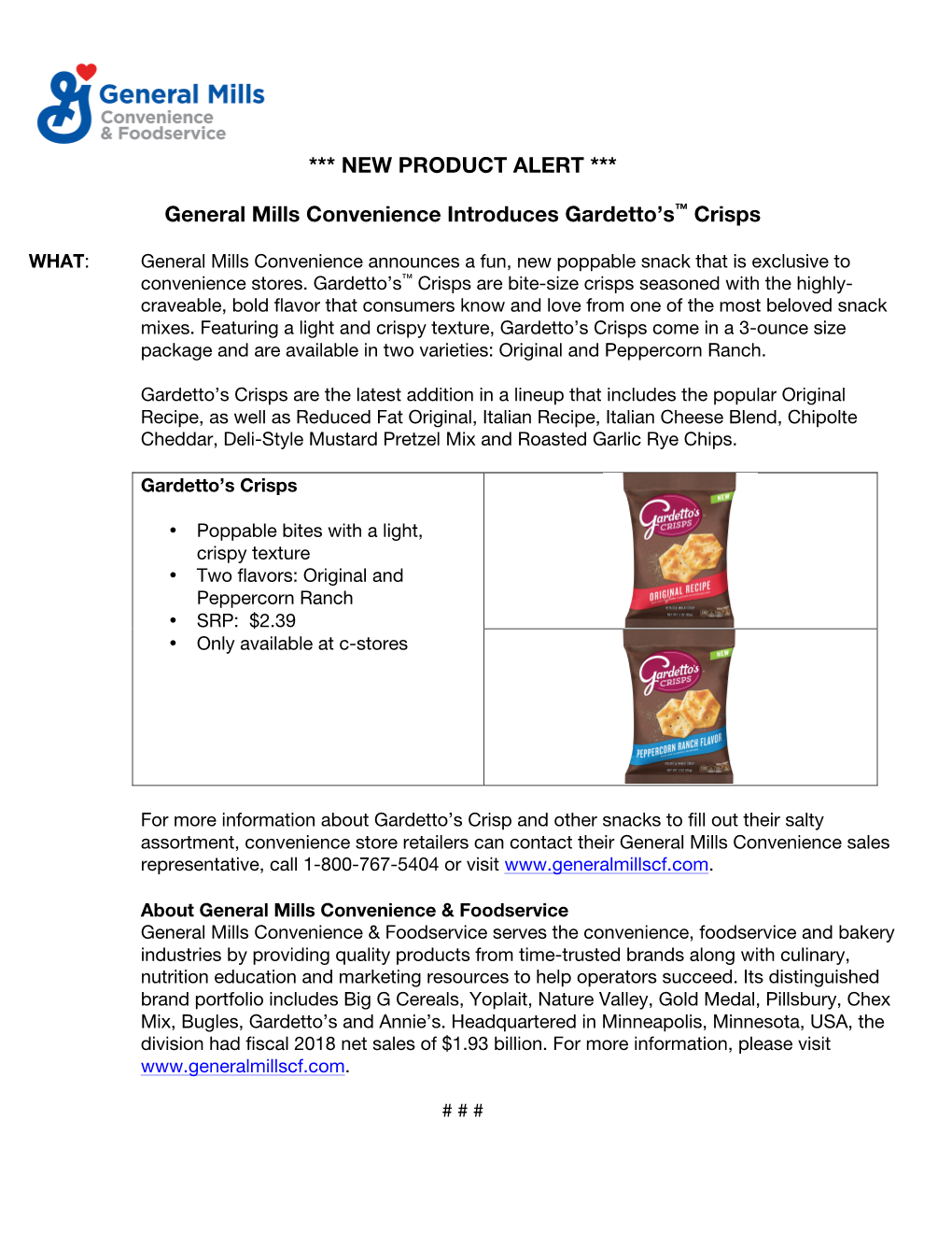 General Mills Convenience Introduces Gardetto's™ Crisps