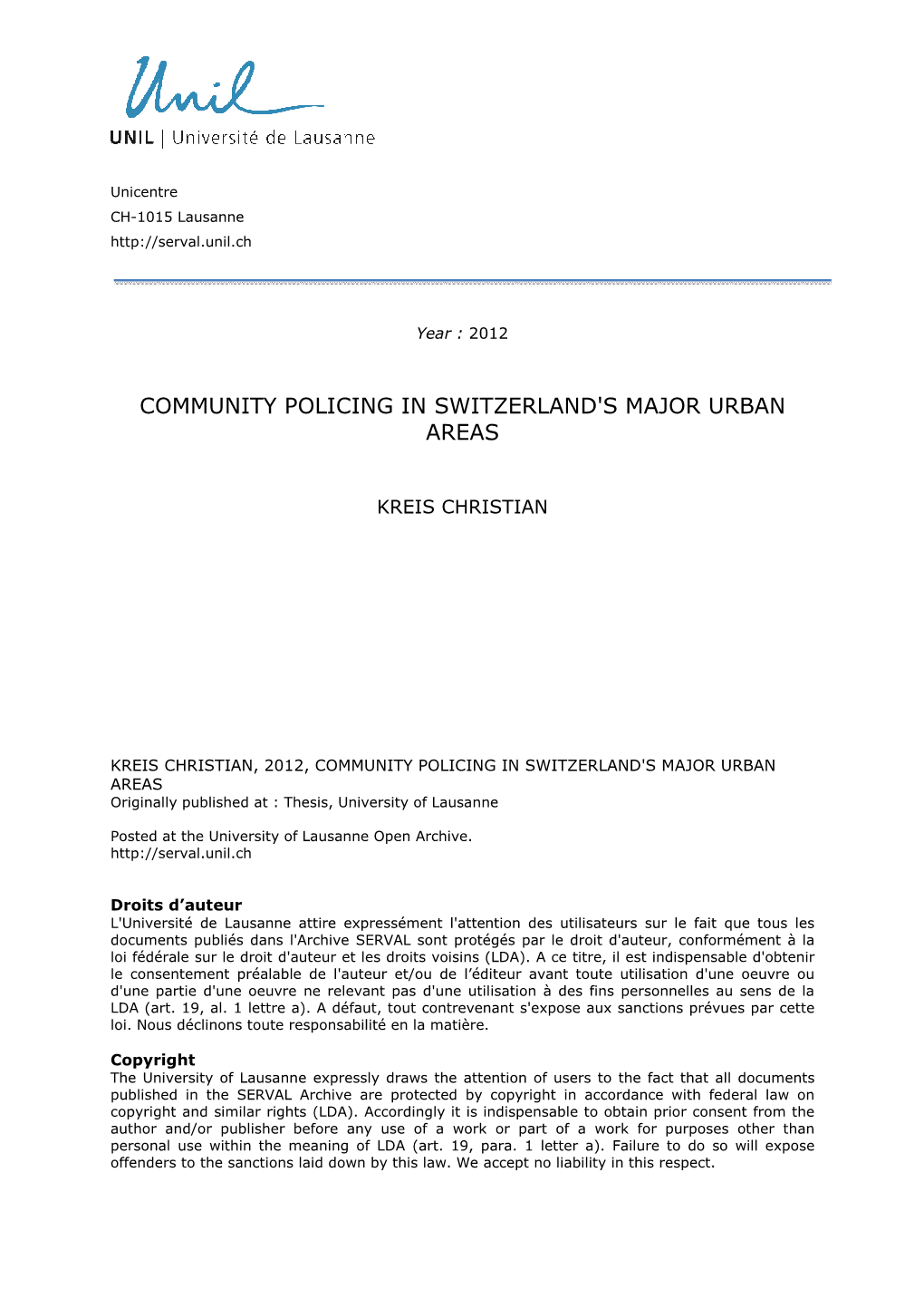 Community Policing in Switzerland's Major Urban Areas