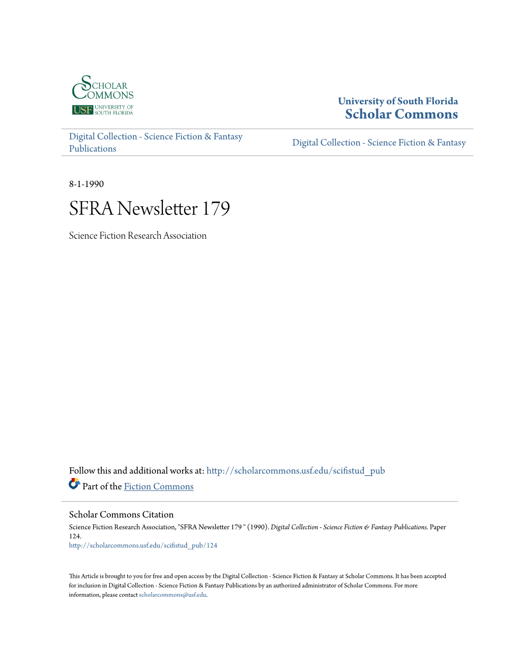 SFRA Newsletter I July/August 1990, No