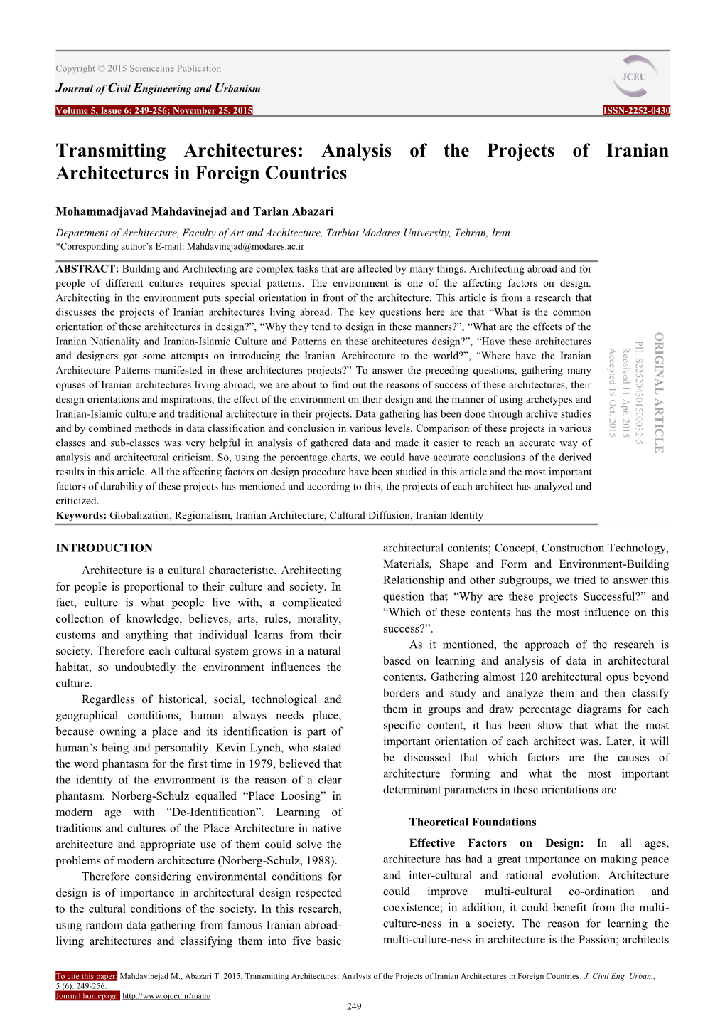 Analysis of the Projects of Iranian Architectures in Foreign Countries