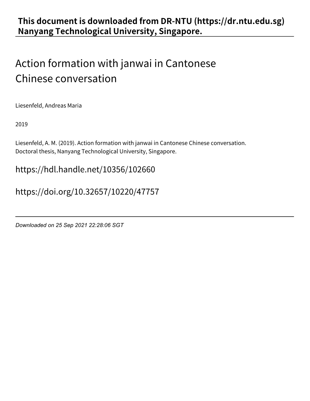Action Formation with Janwai in Cantonese Chinese Conversation