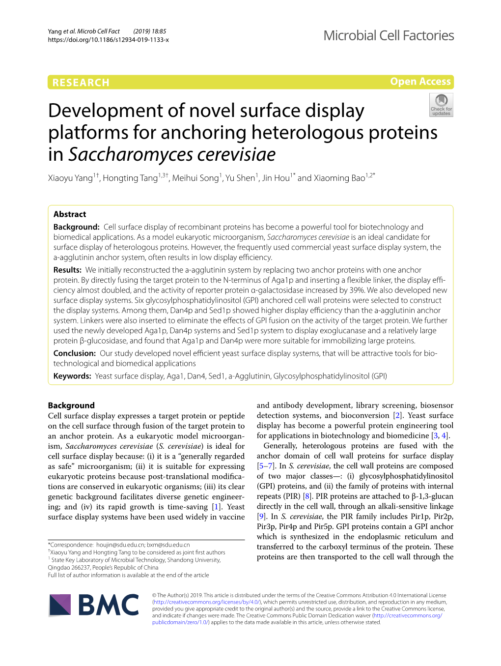 Development of Novel Surface Display Platforms for Anchoring