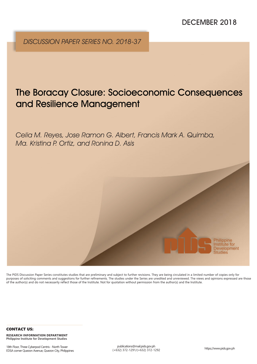 The Boracay Closure: Socioeconomic Consequences and Resilience Management