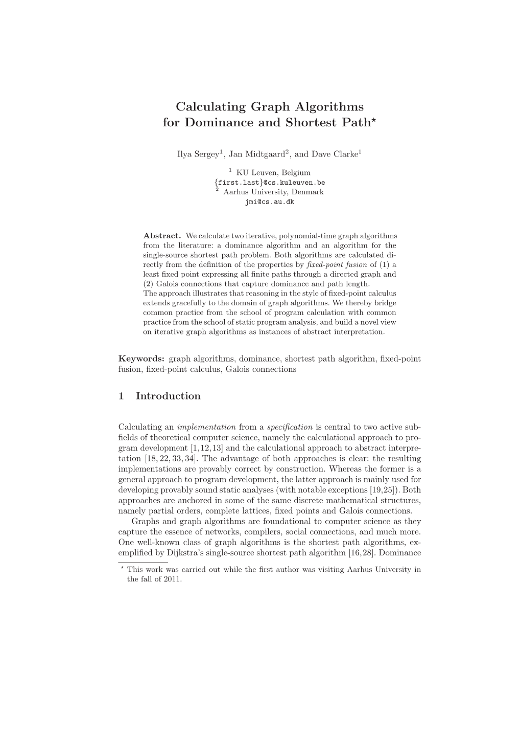 Calculating Graph Algorithms for Dominance and Shortest Path*