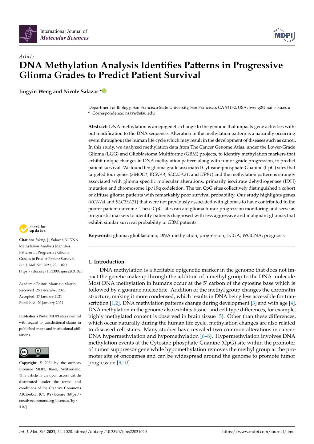 DNA Methylation Analysis Identifies Patterns in Progressive Glioma Grades to Predict Patient Survival