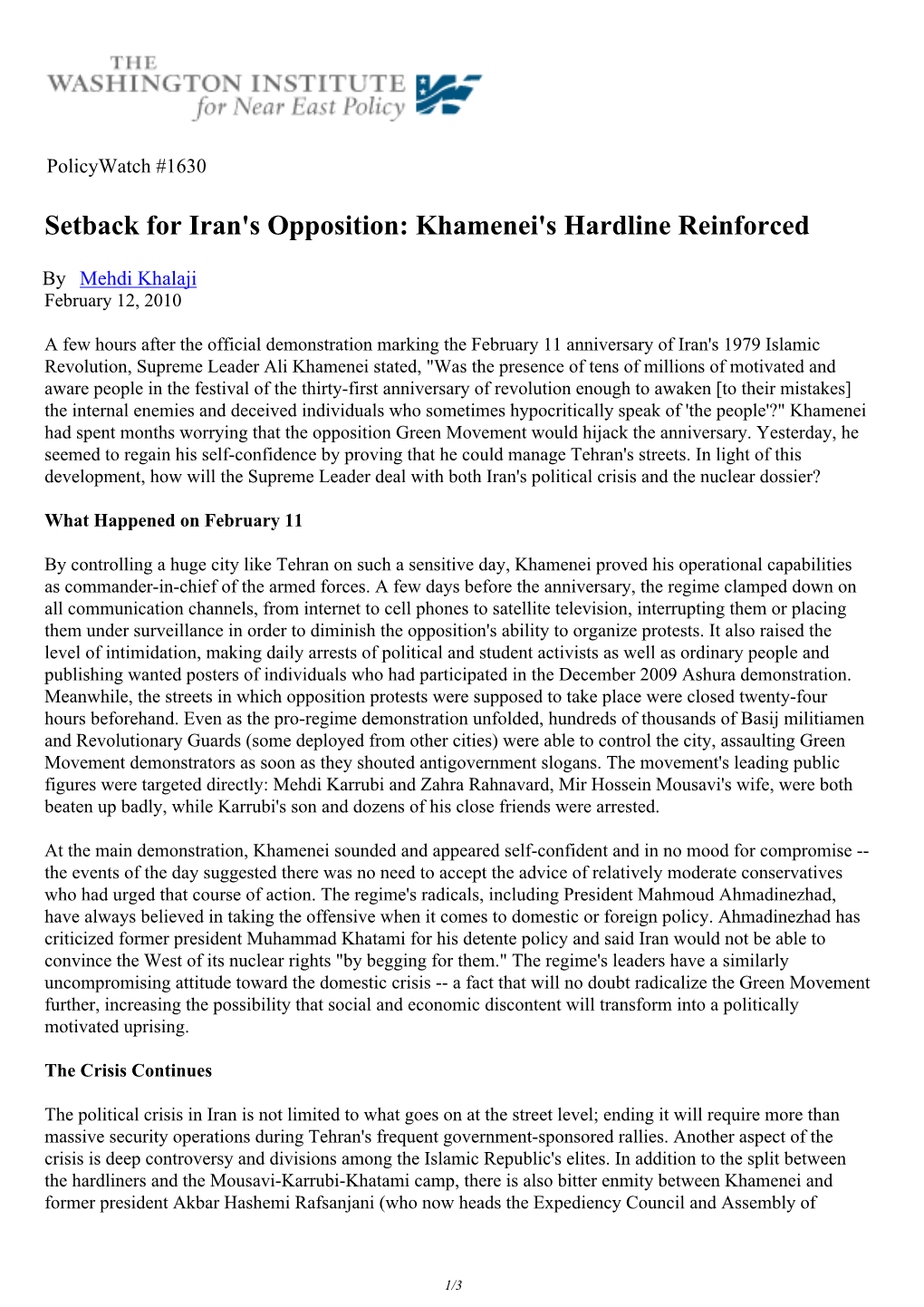 Setback for Iran's Opposition: Khamenei's Hardline Reinforced