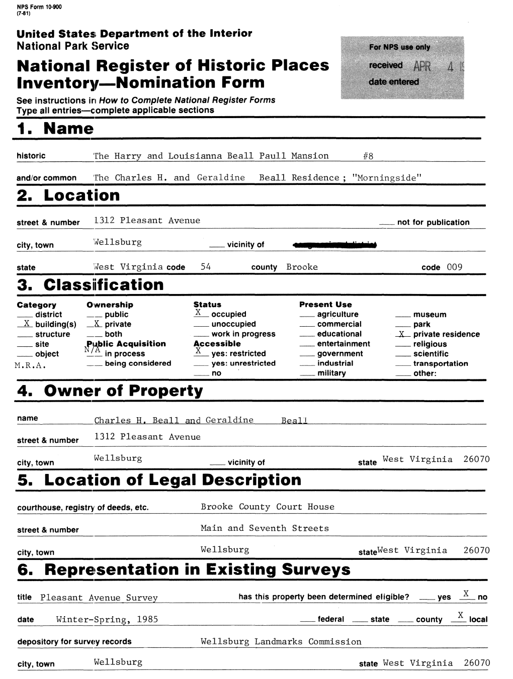 National Register of Historic Places Inventory Nomination Form 1