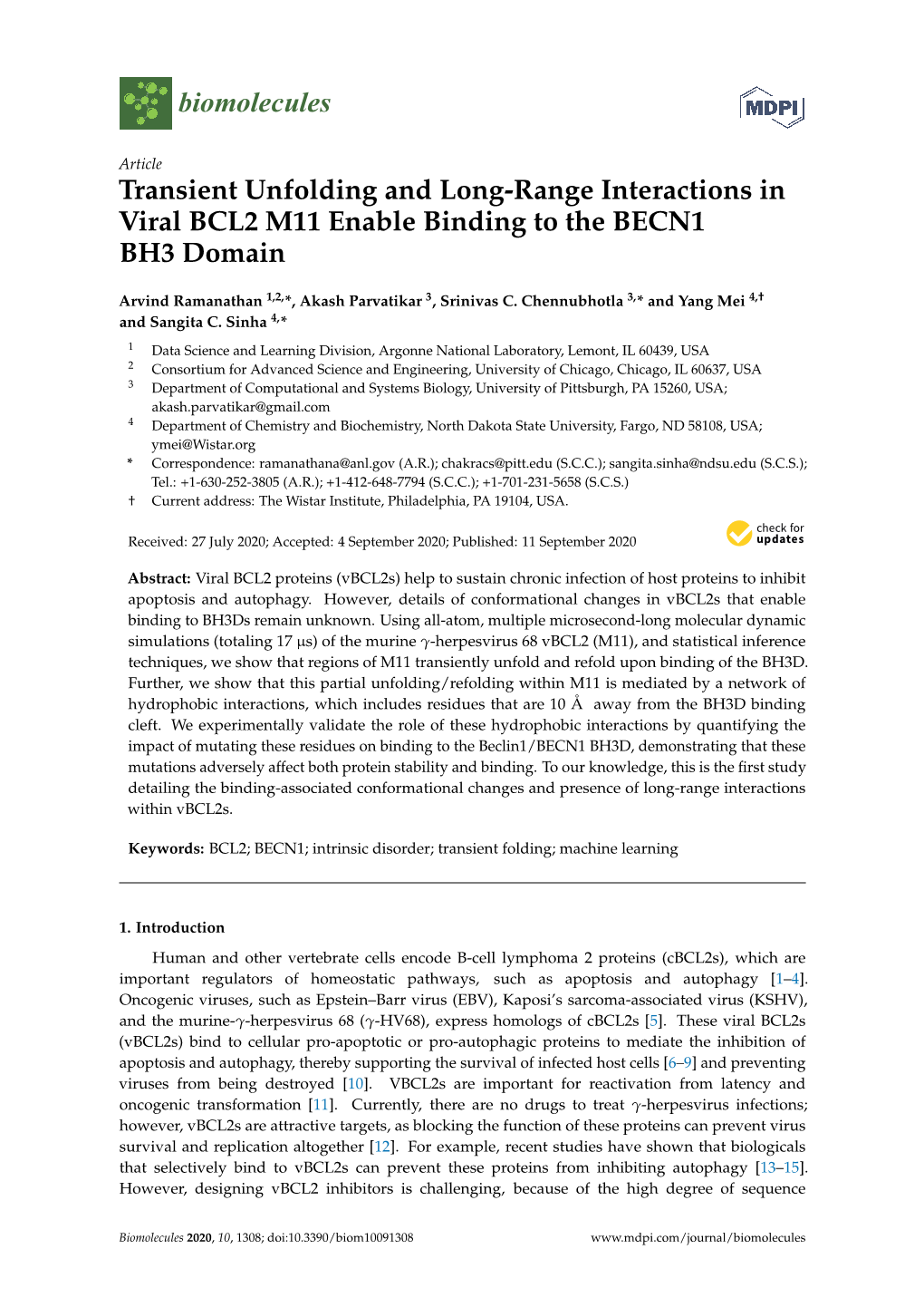 Transient Unfolding and Long-Range Interactions in Viral BCL2 M11 Enable Binding to the BECN1 BH3 Domain