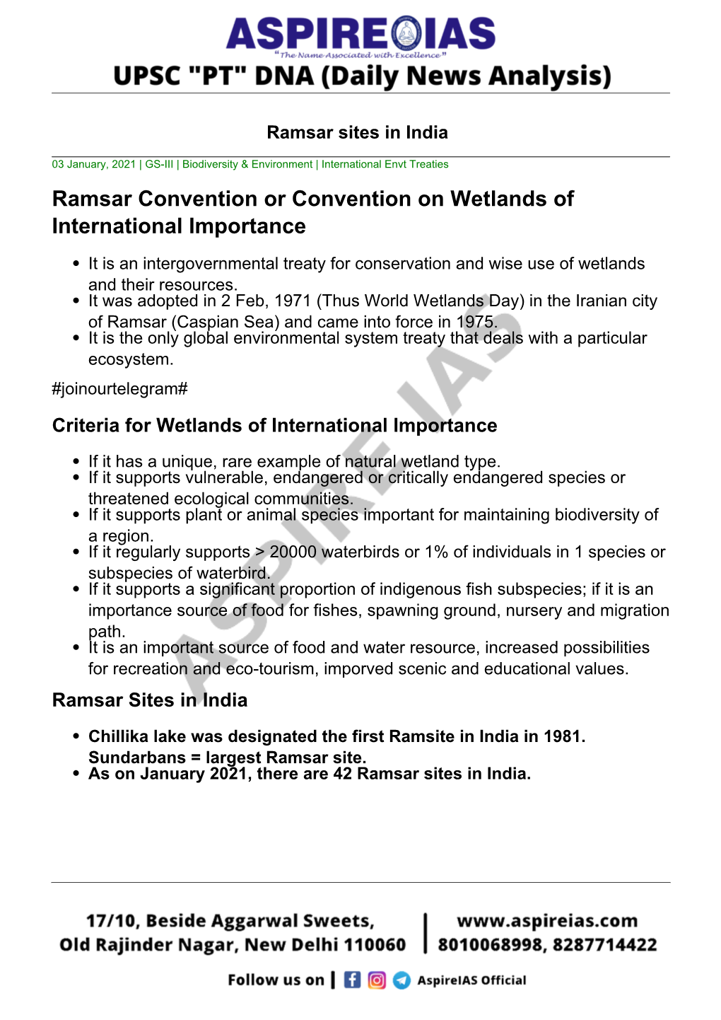 Ramsar Convention Or Convention on Wetlands of International Importance