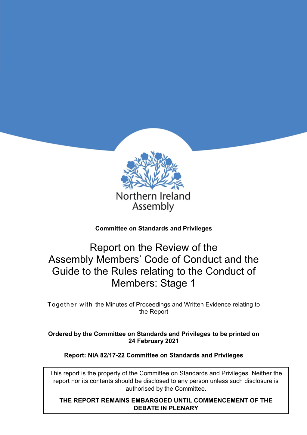 Report on the Review of the Assembly Members' Code of Conduct