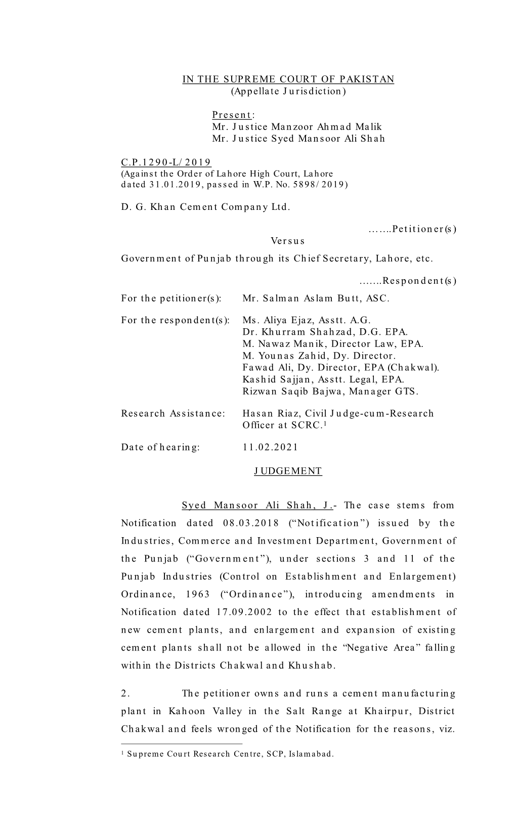 IN the SUPREME COURT of PAKISTAN (Appellate Jurisdiction)