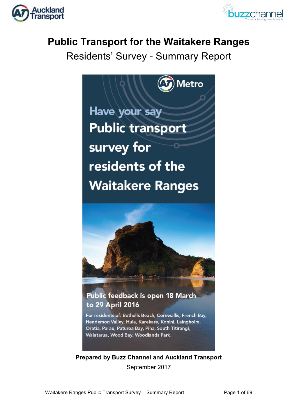 Public Transport for the Waitakere Ranges Residents' Survey