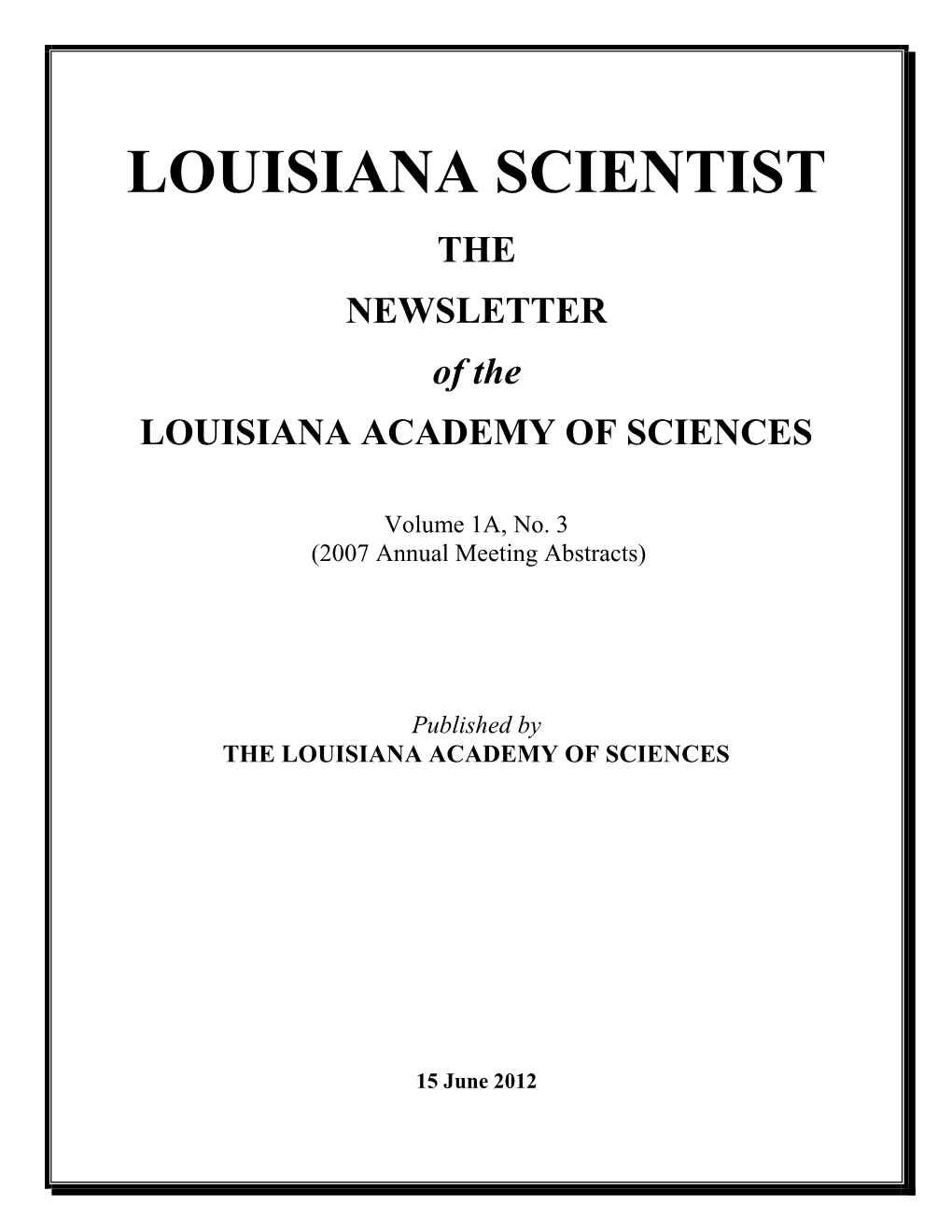 LOUISIANA SCIENTIST Vol. 1A No. 3