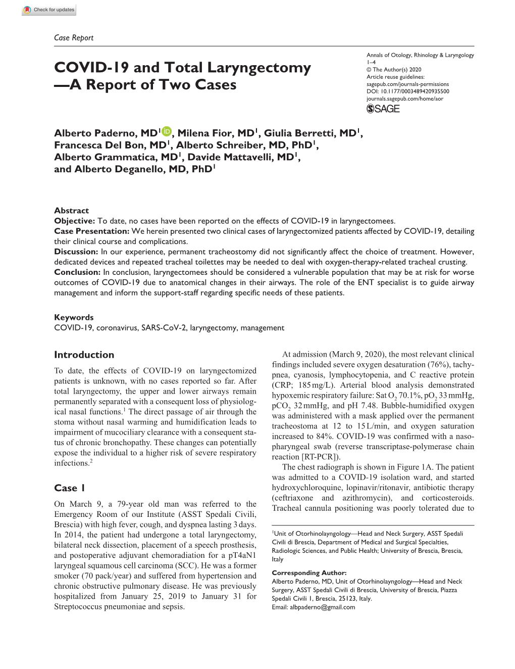 COVID-19 and Total Laryngectomy—A Report of Two Cases