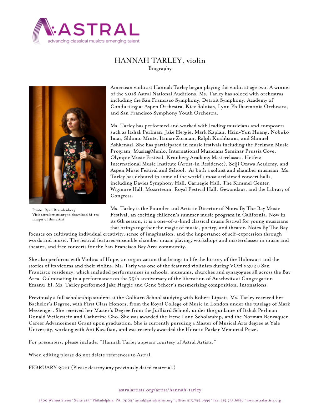 TARLEY, Violin Biography