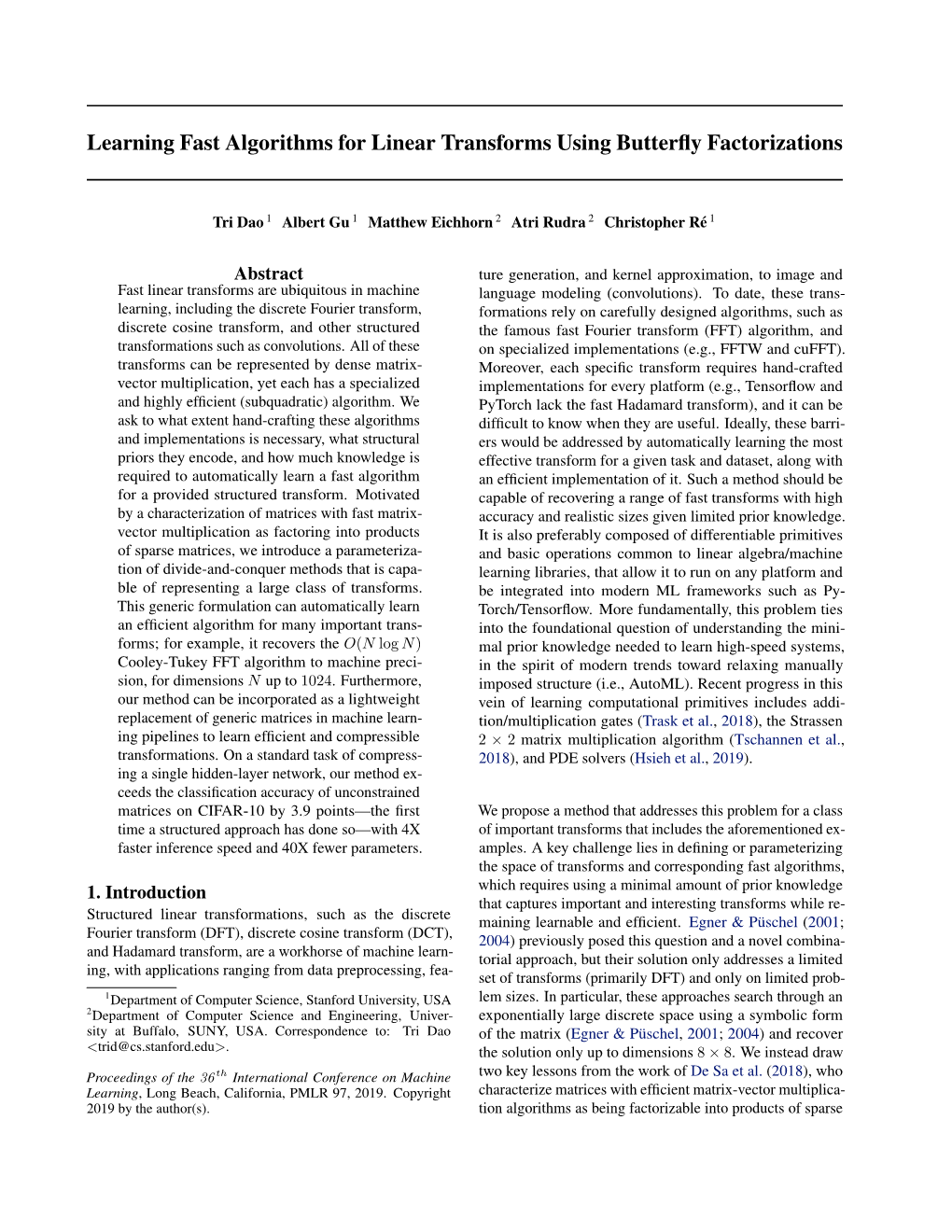 Learning Fast Algorithms for Linear Transforms Using Butterfly Factorizations