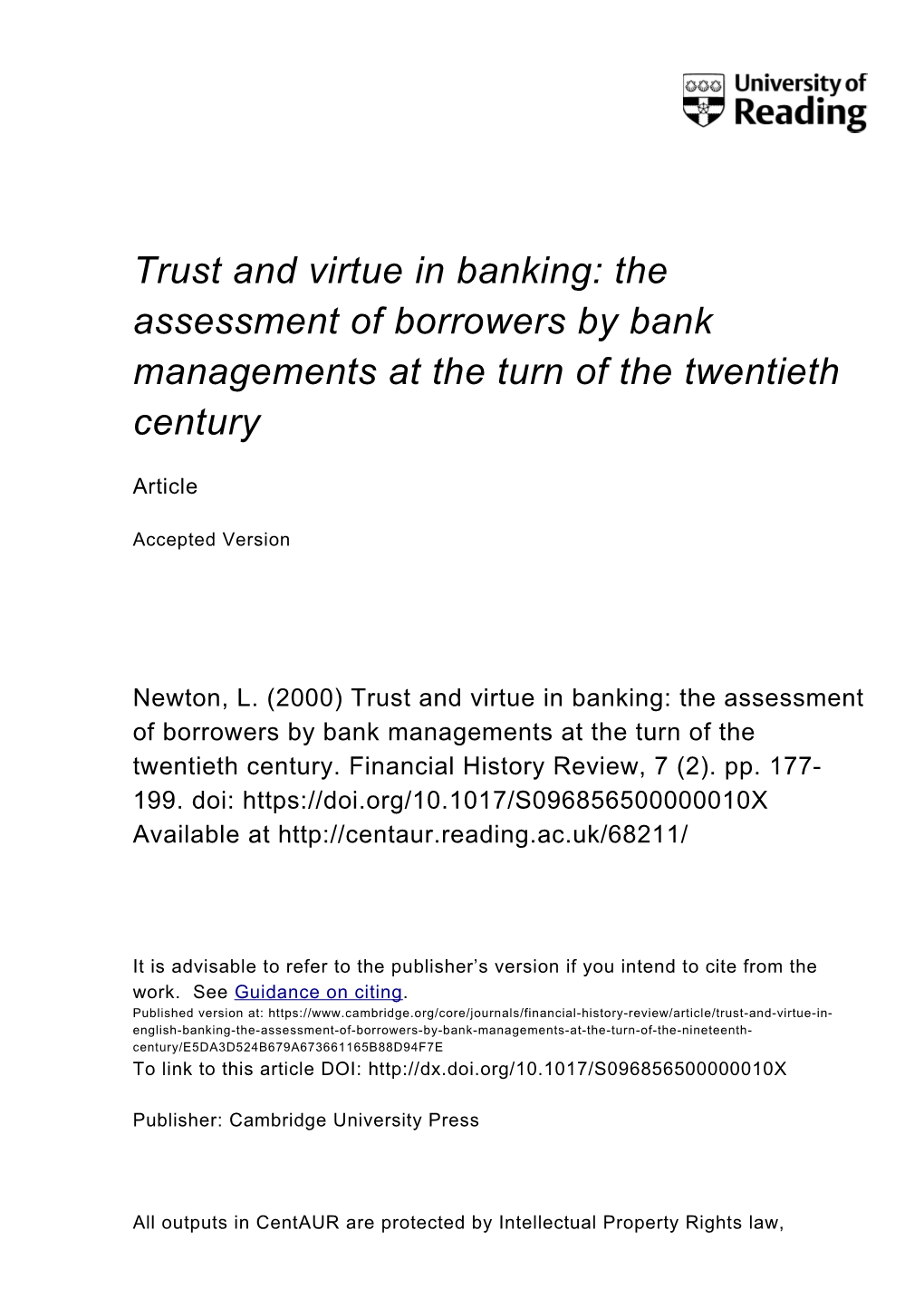 The Assessment of Borrowers by Bank Managements at the Turn of the Twentieth Century