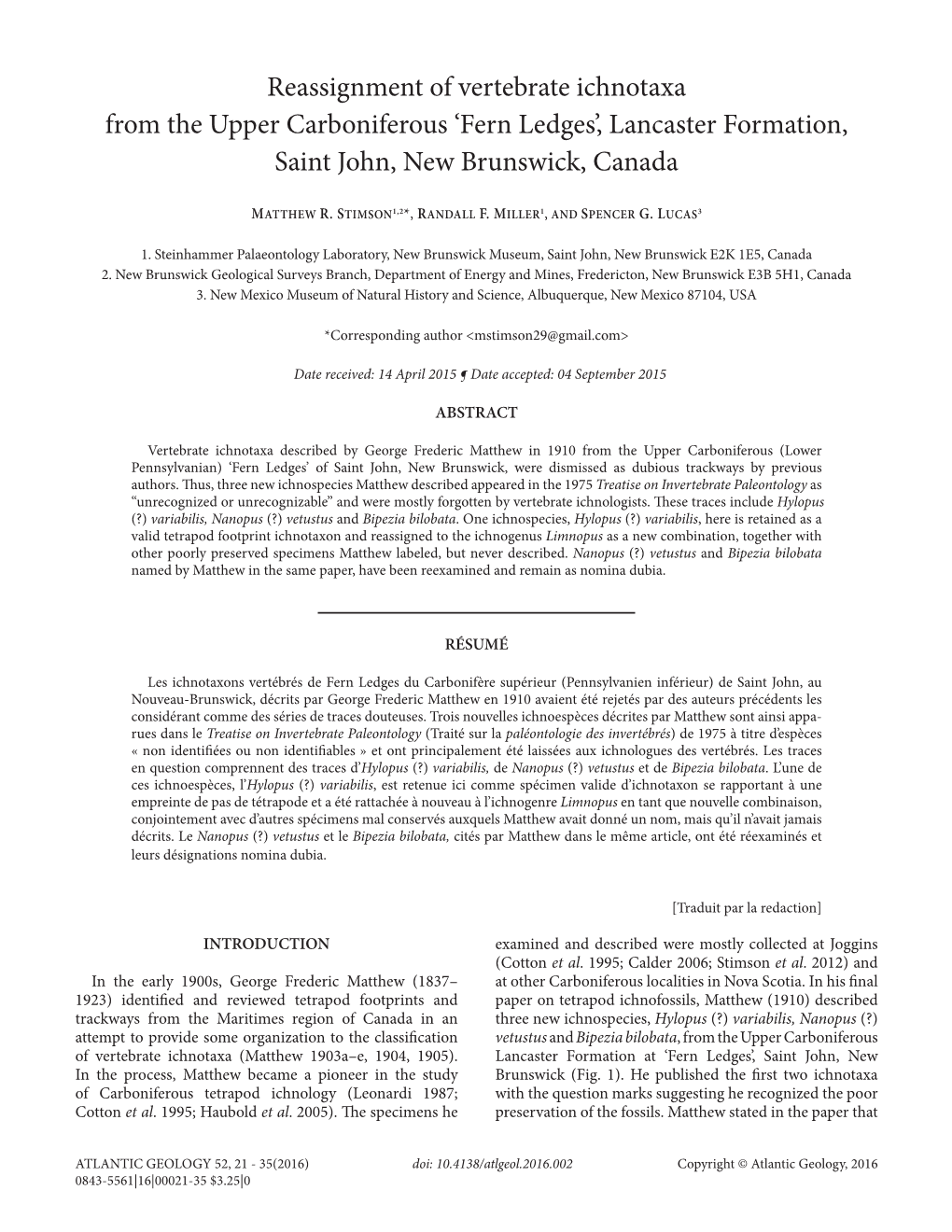 Reassignment of Vertebrate Ichnotaxa from the Upper Carboniferous 'Fern