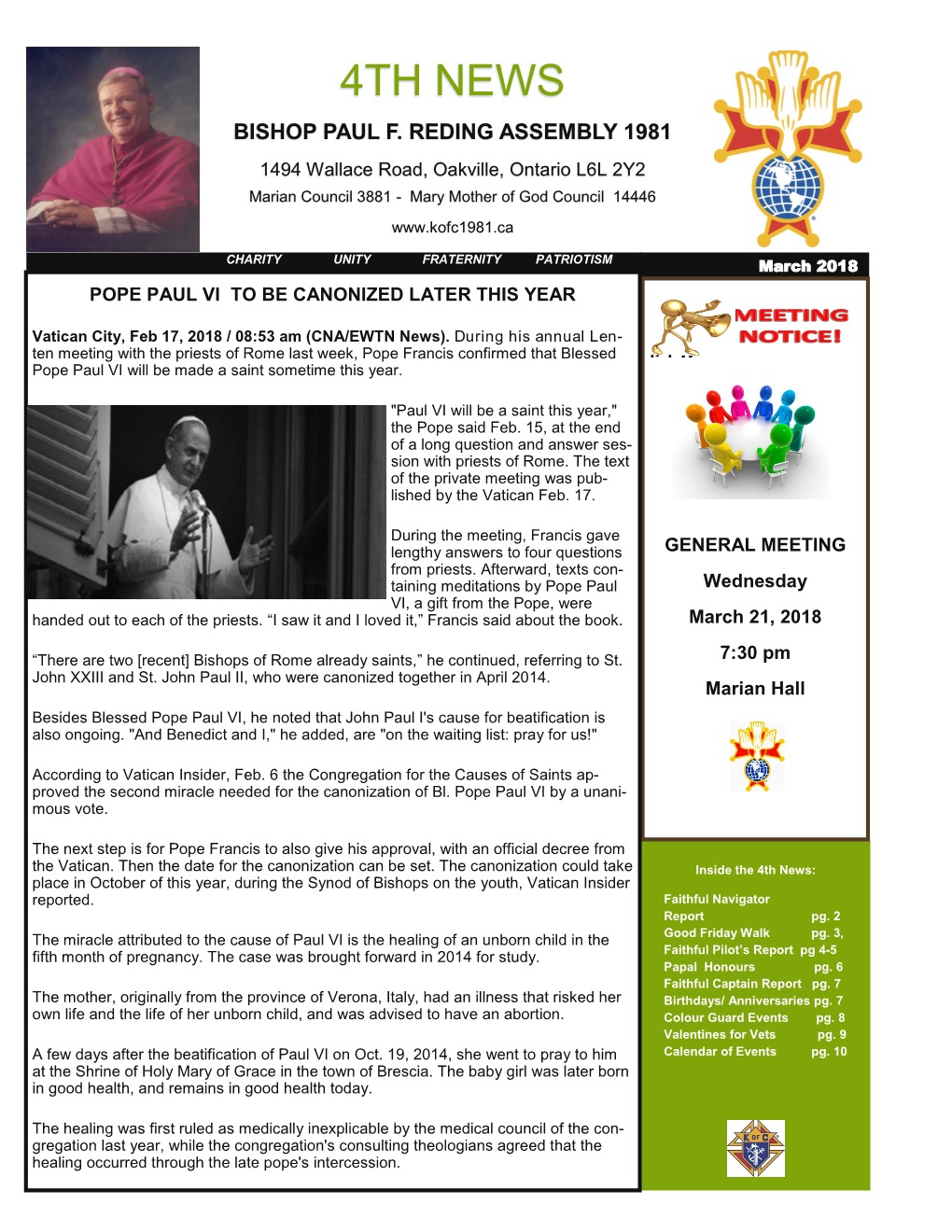 4TH NEWS Page BISHOP PAUL F