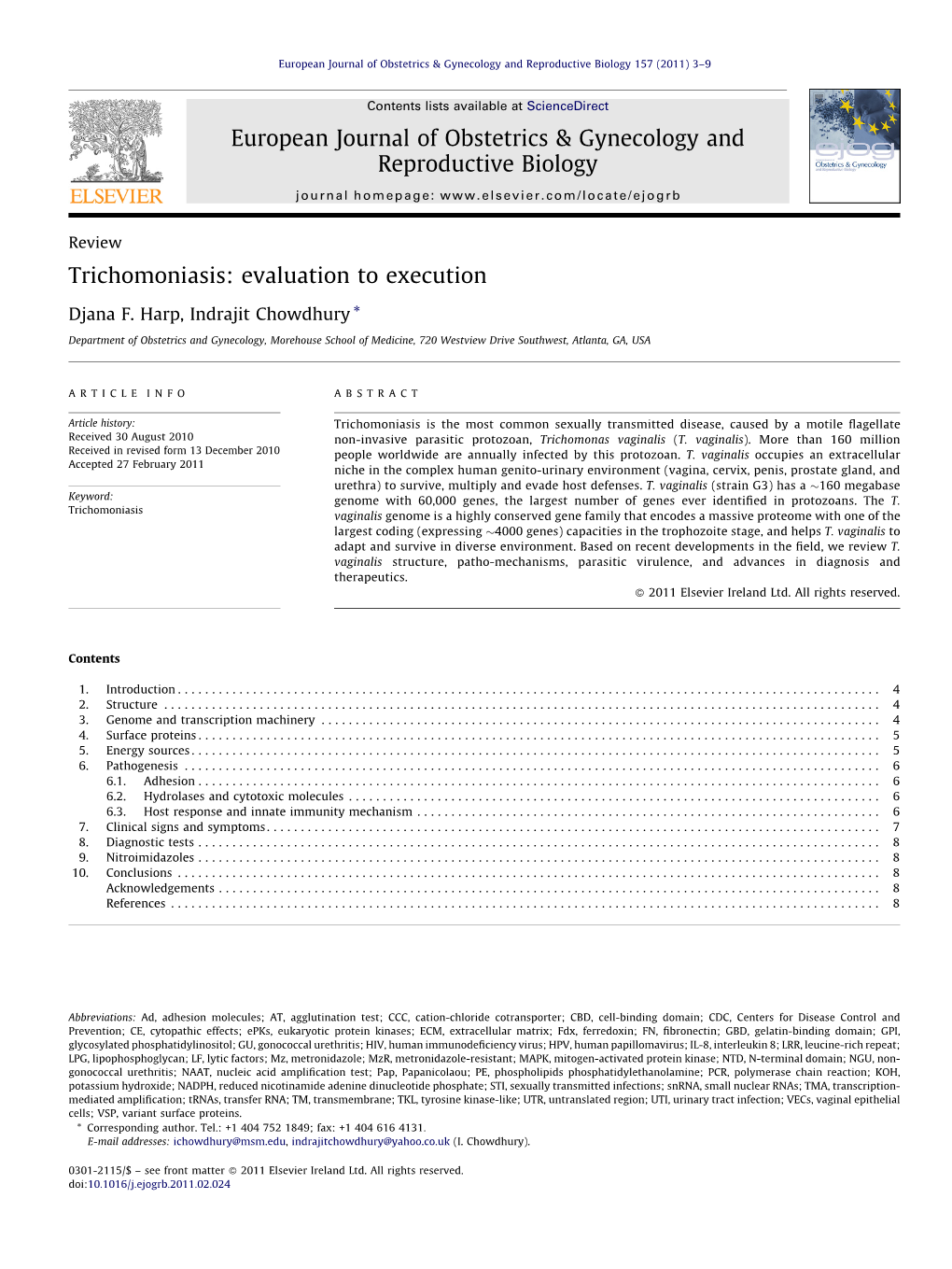 Trichomoniasis: Evaluation to Execution European Journal Of