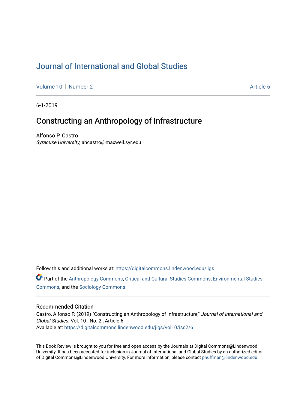 Constructing an Anthropology of Infrastructure