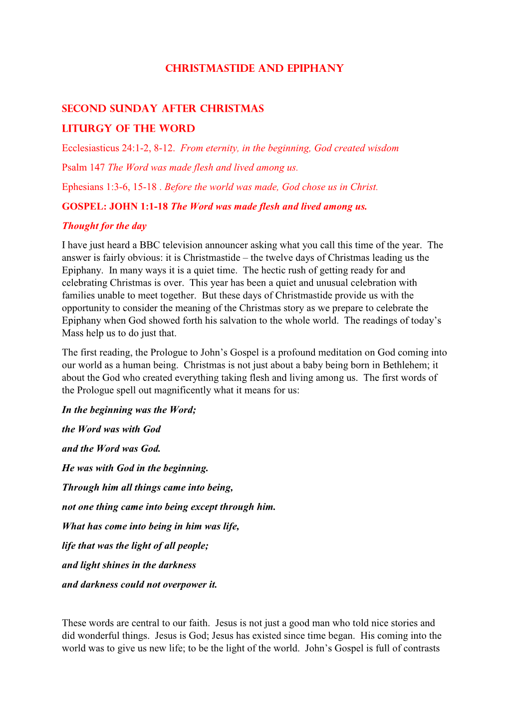 Bulletin Christmastide and Epiphany