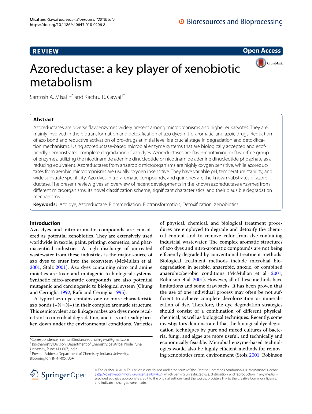 Azoreductase: a Key Player of Xenobiotic Metabolism Santosh A