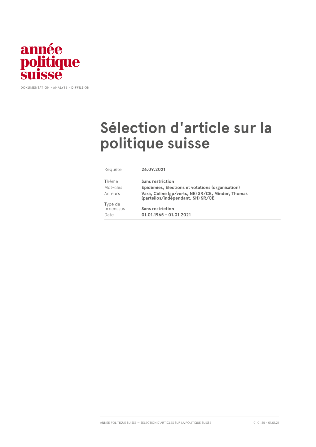 Sélection D'article Sur La Politique Suisse