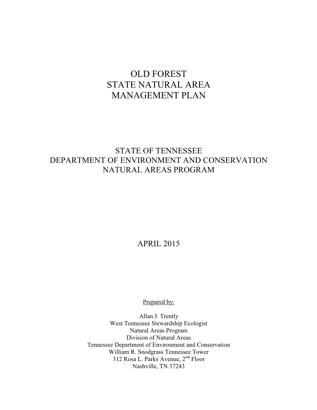 State Natural Area Management Plan