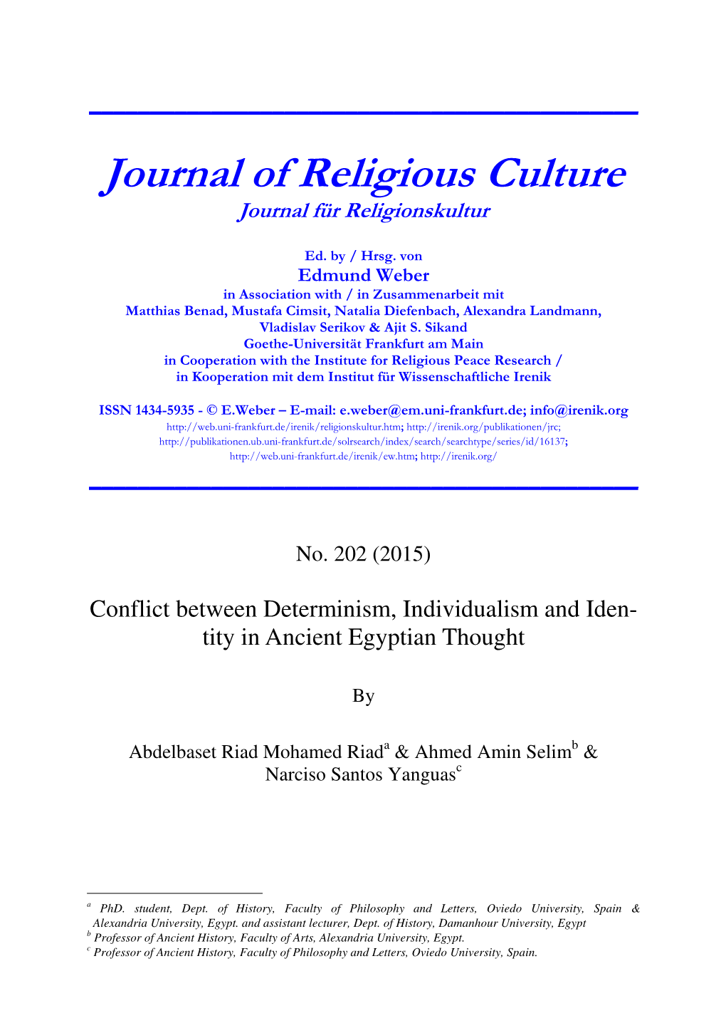 Journal of Religious Culture Journal Für Religionskultur