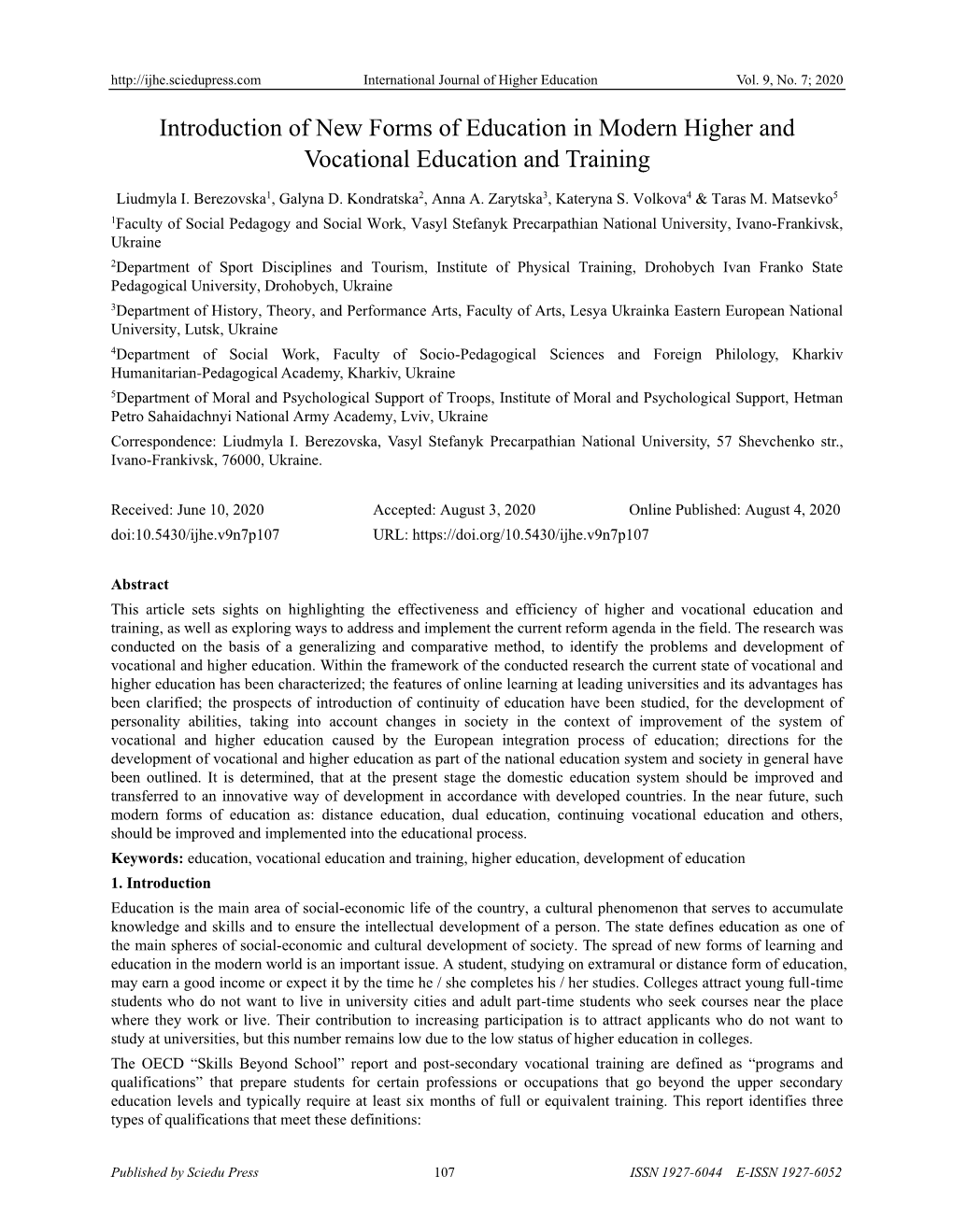 Introduction of New Forms of Education in Modern Higher and Vocational Education and Training