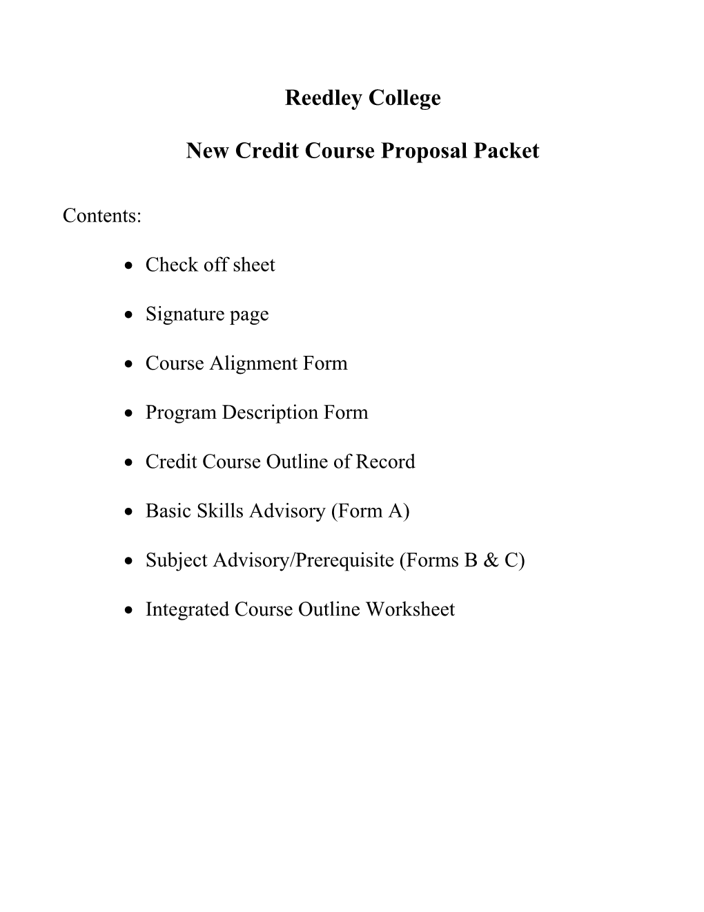 New Credit Course Proposal Packet