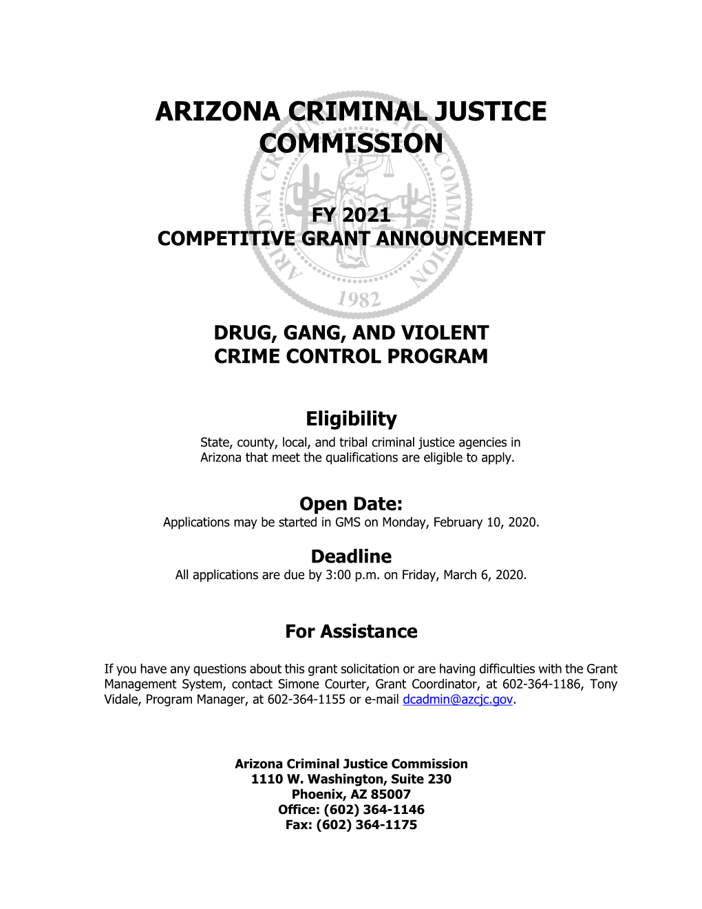 Fy 2021 Competitive Grant Announcement Drug, Gang