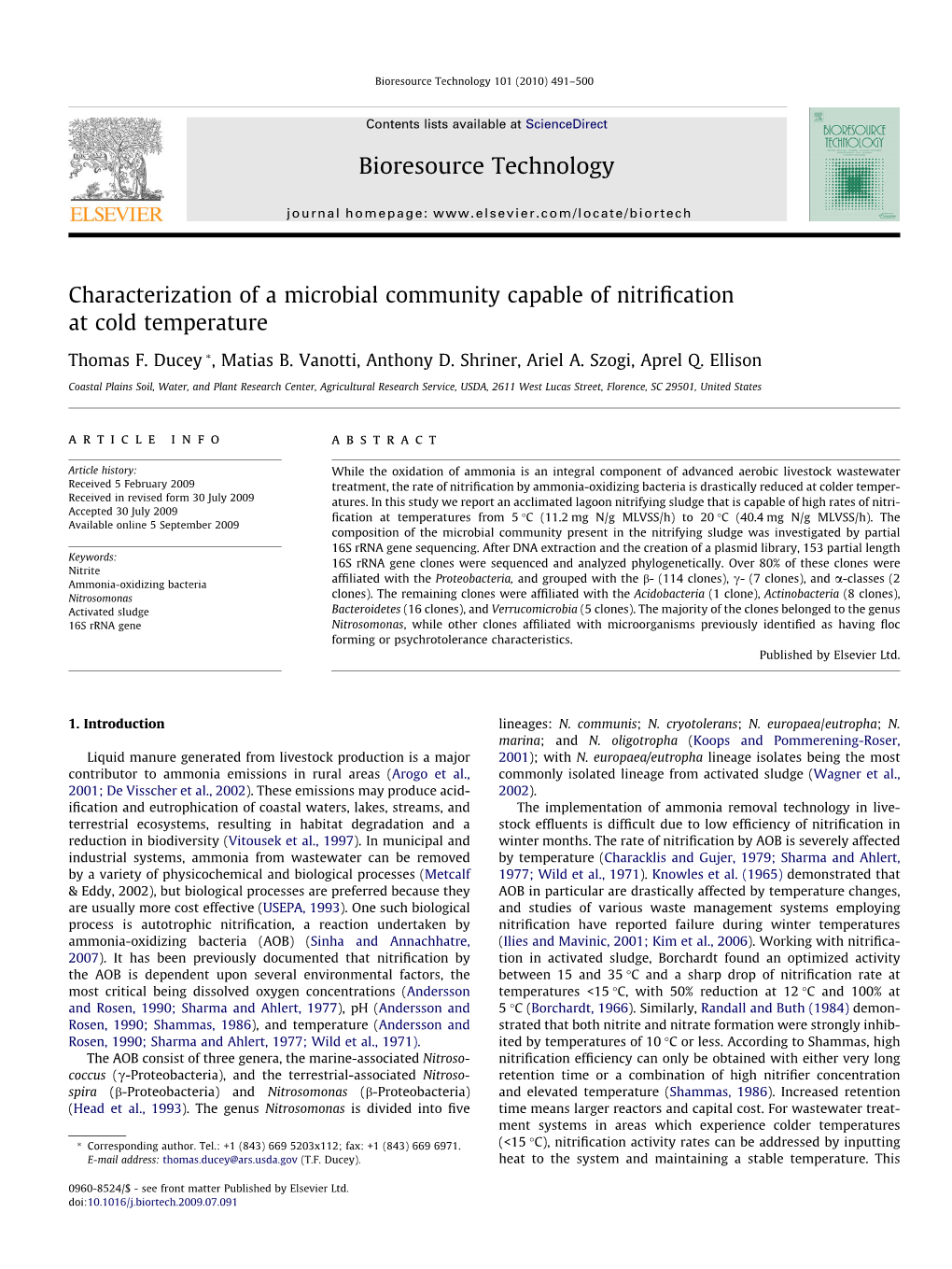 Characterization of a Microbial Community Capable of Nitrification At