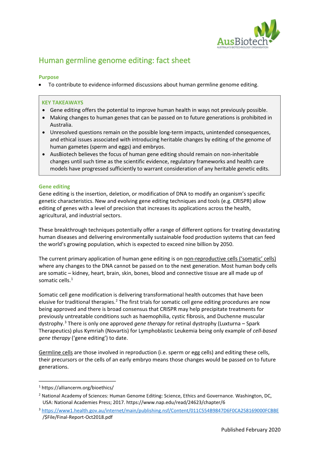 Human Germline Genome Editing: Fact Sheet