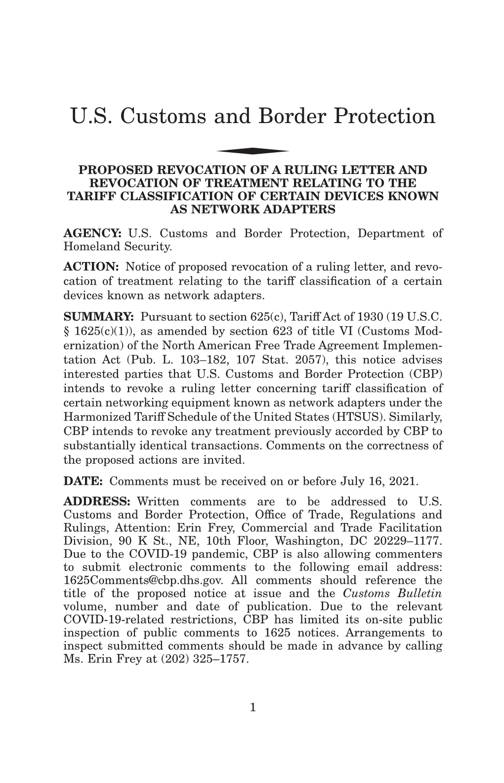 Customs Bulletin Weekly, Vol. 55, June 16, 2021, No. 23