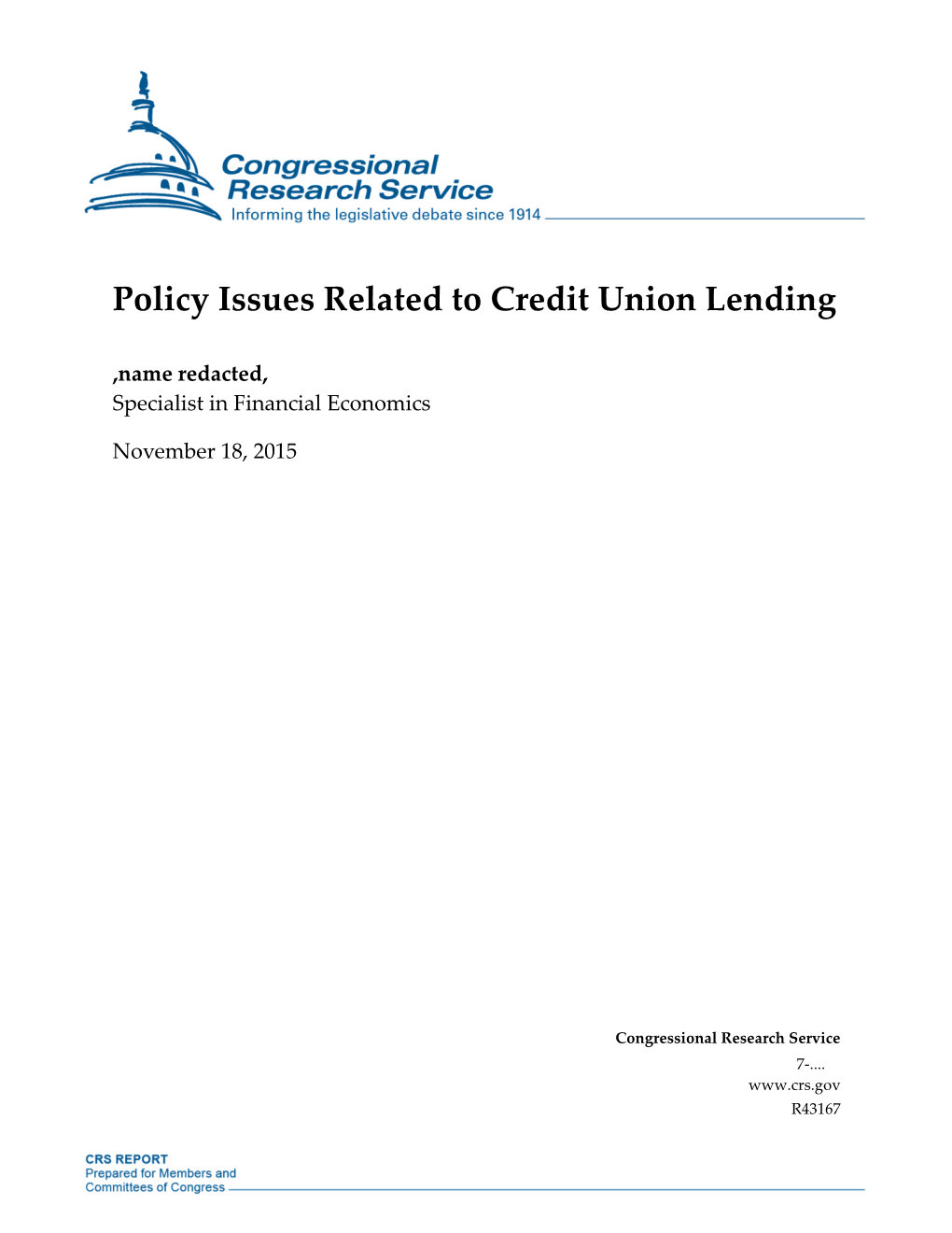 Policy Issues Related to Credit Union Lending