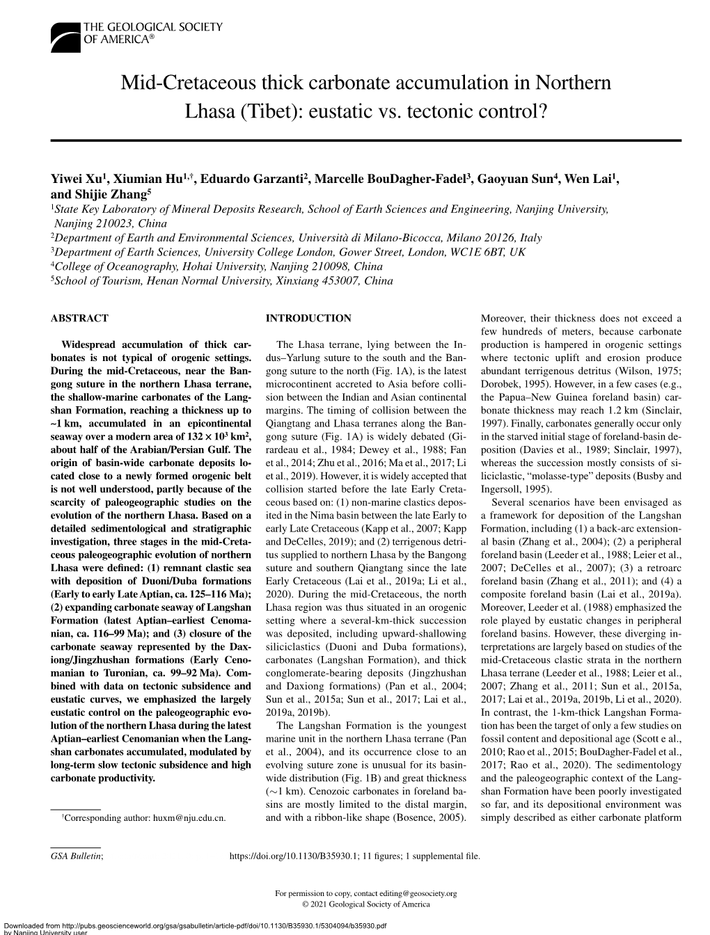 Mid-Cretaceous Thick Carbonate Accumulation in Northern Lhasa (Tibet): Eustatic Vs