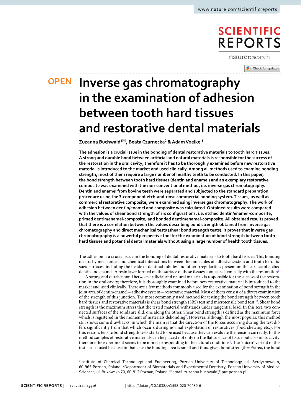 Inverse Gas Chromatography in the Examination of Adhesion Between