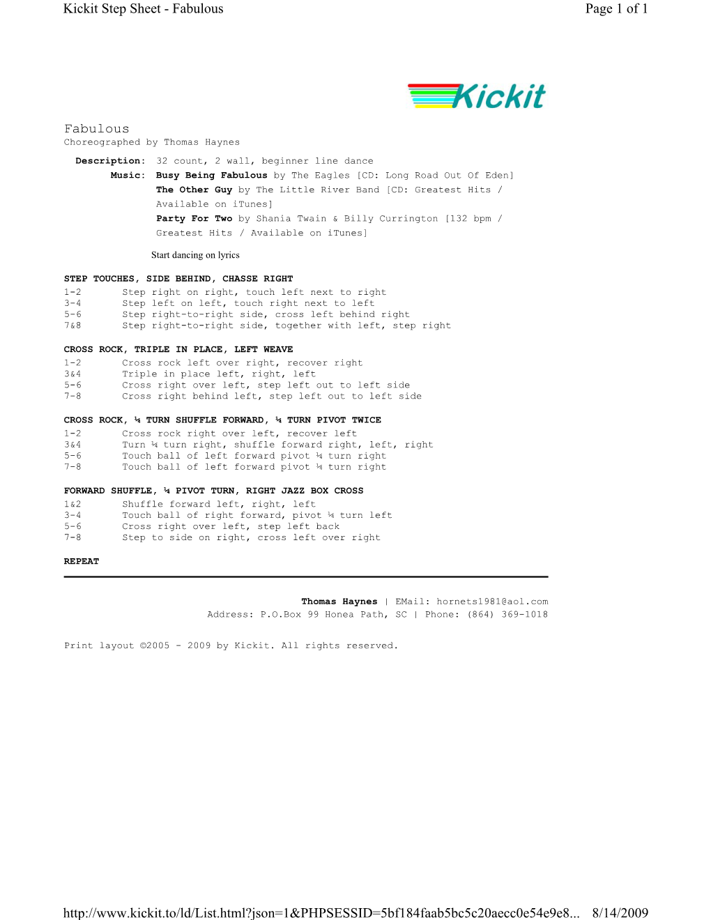 Page 1 of 1 Kickit Step Sheet