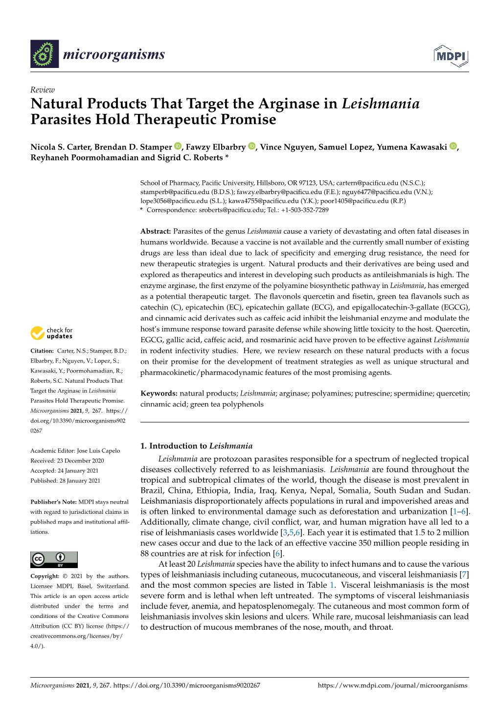 Natural Products That Target the Arginase in Leishmania Parasites Hold Therapeutic Promise