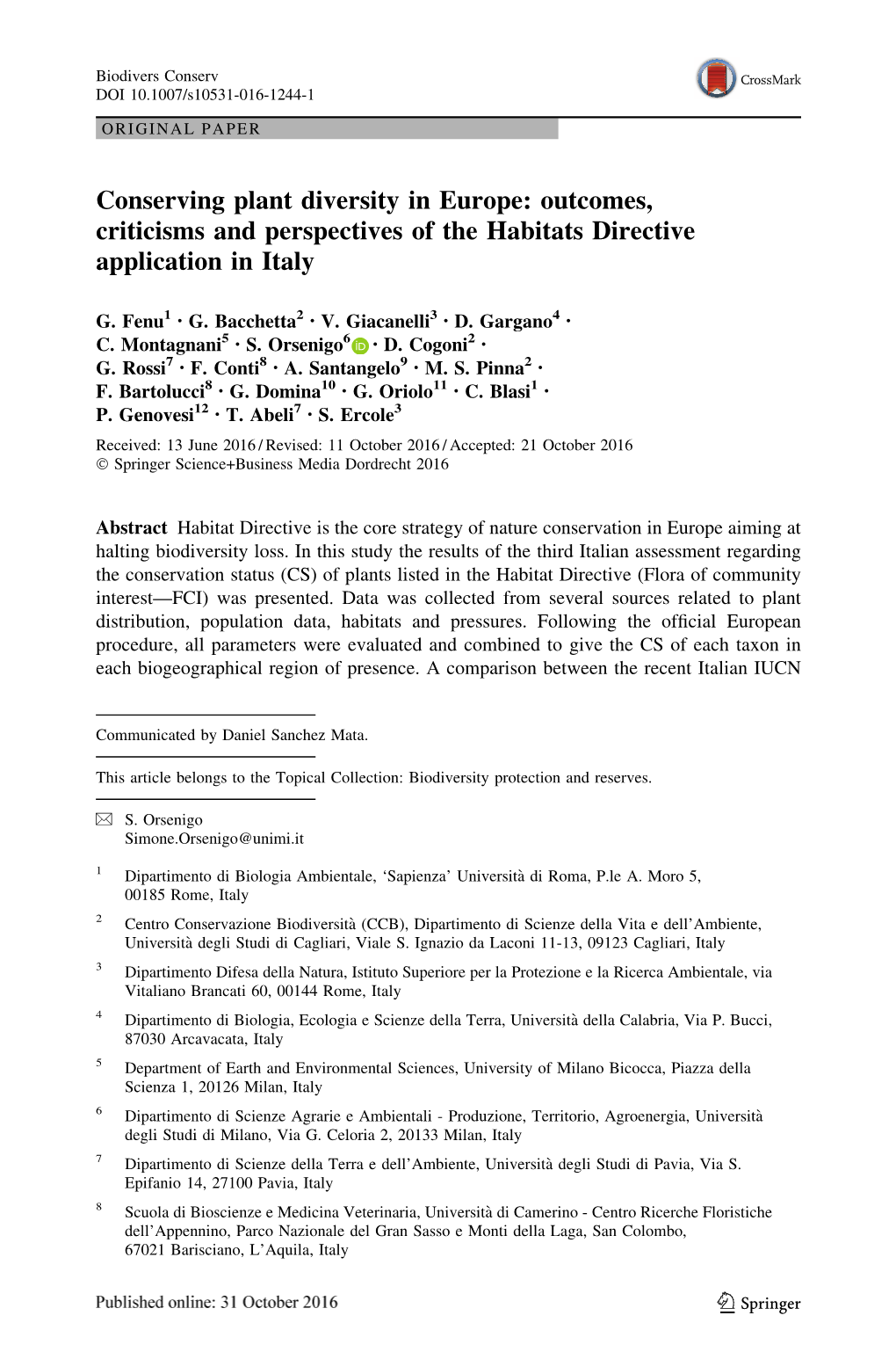 Conserving Plant Diversity in Europe: Outcomes, Criticisms and Perspectives of the Habitats Directive Application in Italy