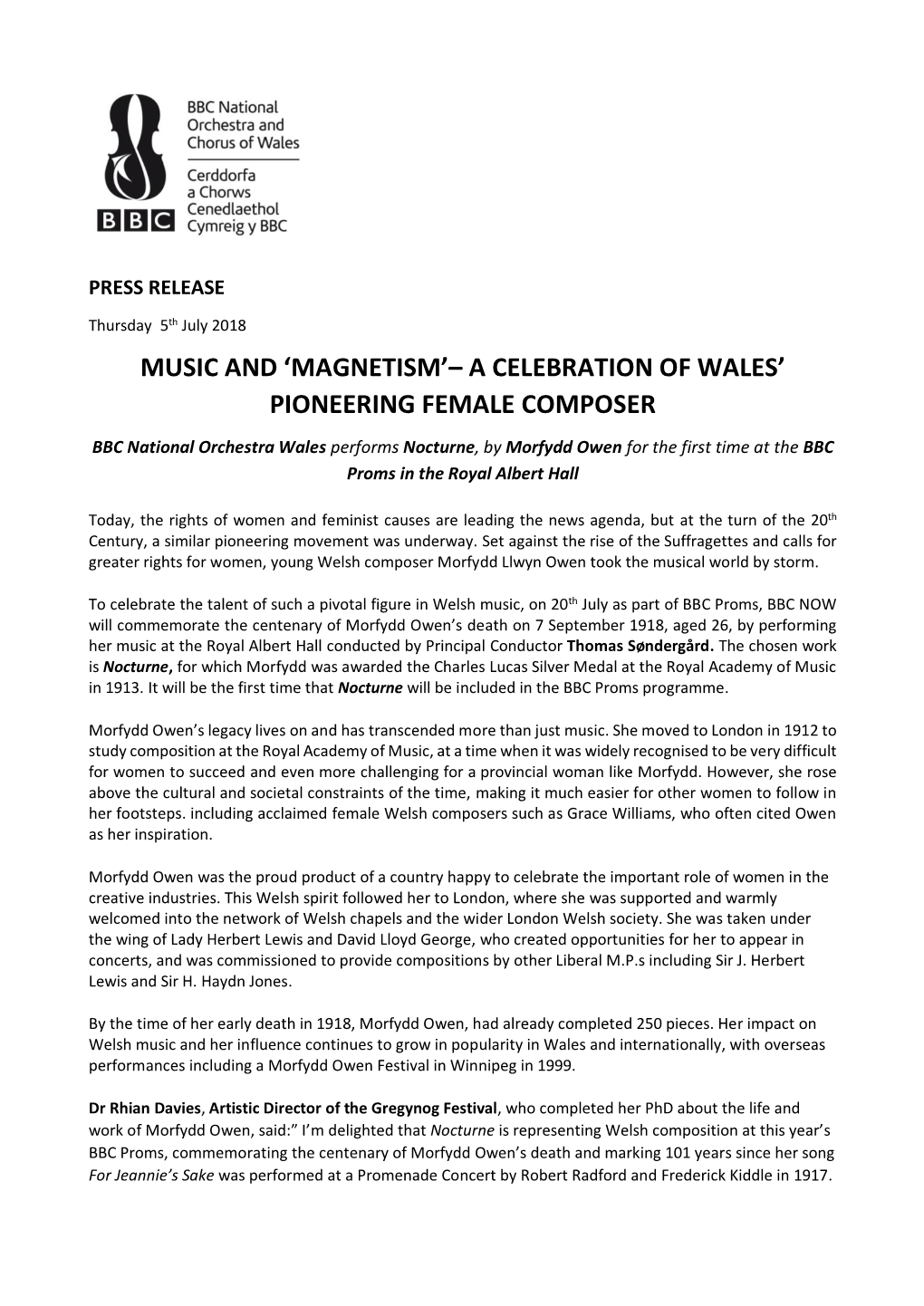 Music and 'Magnetism'– a Celebration of Wales