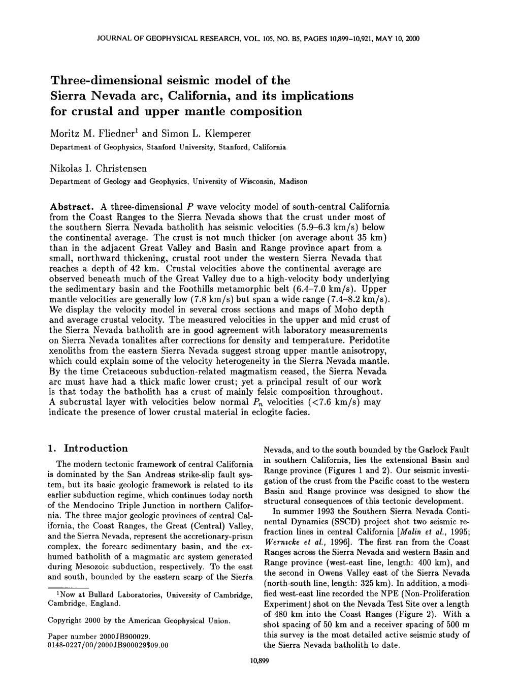 Threedimensional Seismic Model of the Sierra Nevada Arc, California