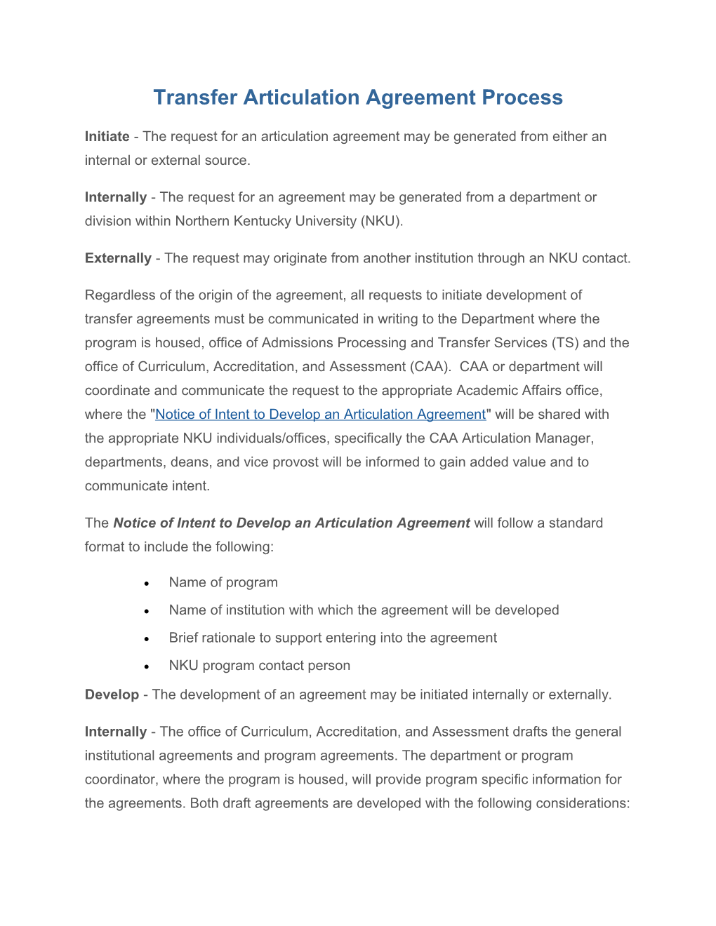 Transfer Articulation Agreement Process